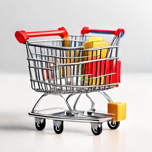 a toy shopping cart with a toy in the middle of it