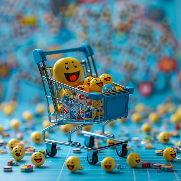 Photo a toy store has a blue cart with many balls on it