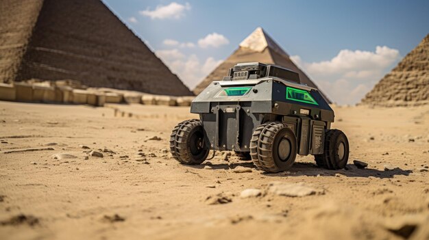 a toy vehicle in the sand