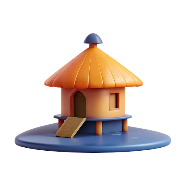 a toy with a blue roof and a yellow roof