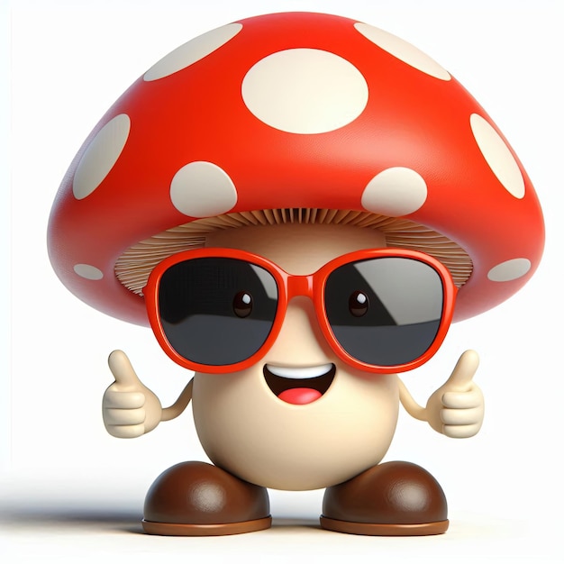 Photo a toy with a red mushroom hat and sunglasses