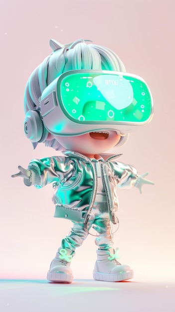 a toy with a virtual reality headphones on it