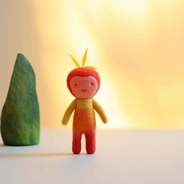 Photo a toy with a yellow background and a green tree in the background