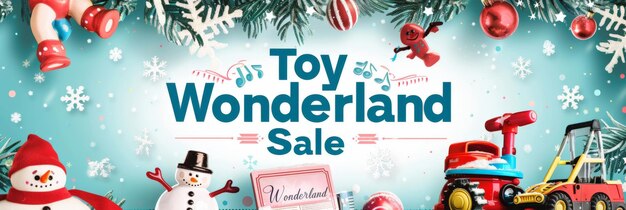 Photo toy wonderland sale with festive ornaments and snowflakes