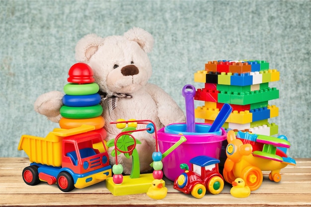 Toys collection isolated on light background