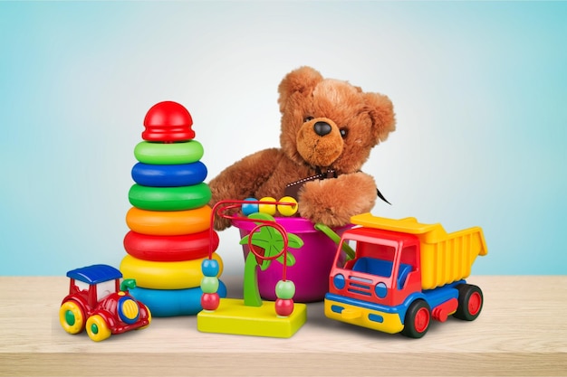 Toys collection isolated on light background