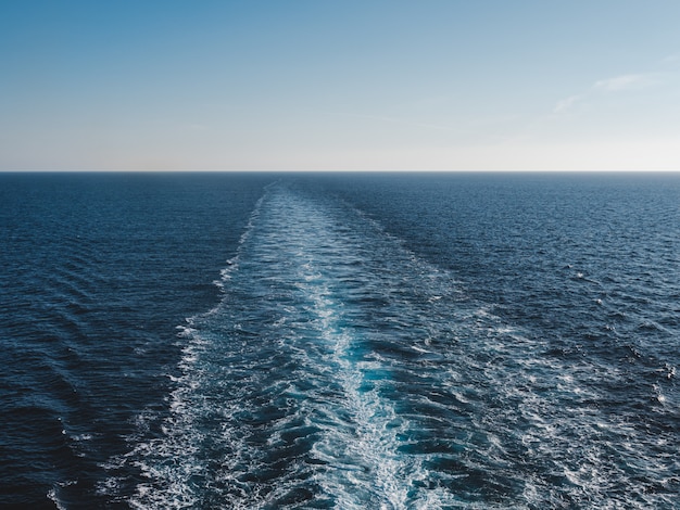 Trace of a cruise ship on the sea surface