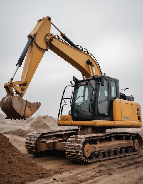 Track excavator on white background