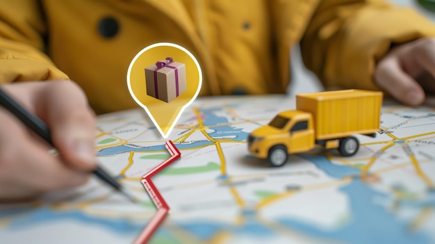 Photo track your package delivery delivery truck icon moving on map