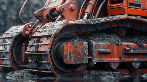 Tracked Excavator with MudCovered Crawler Treads Generative AI