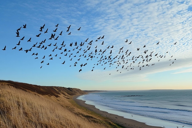 Photo tracking migratory patterns of birds in coastal re generative ai