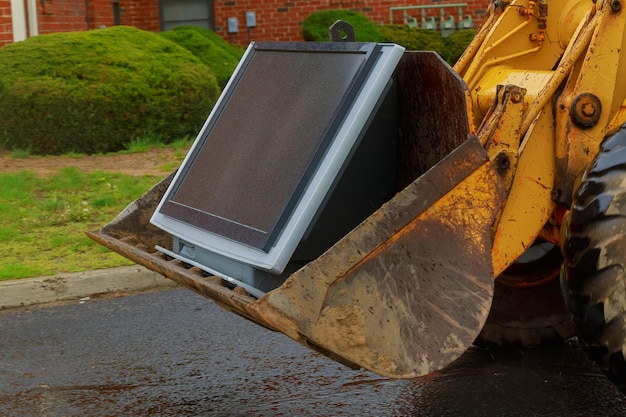 The tractor or Bulldozer on construction site