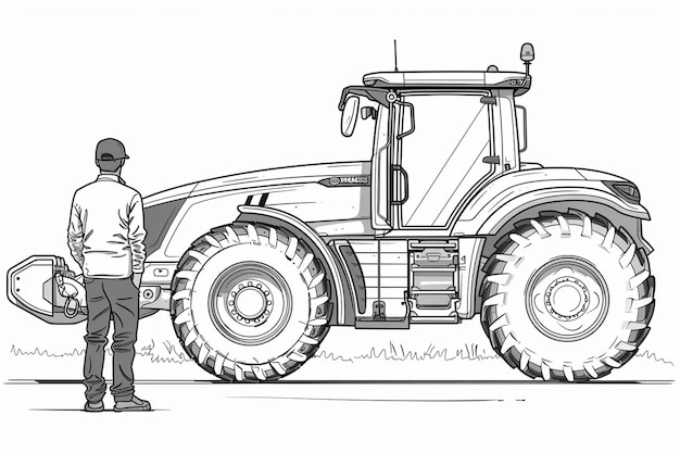 Photo a tractor driverstanding near and white perfect for colouring book