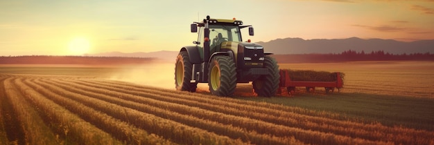 The tractor drives across the field prepares beds for sowing Generative AI