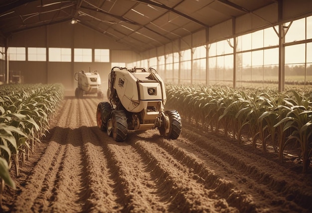 a tractor in a field with a tractor in the background