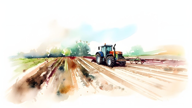 A tractor during the harvest colorful illustration Generative AI