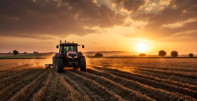 a tractor is driving through a field of wheat