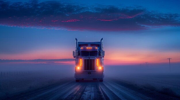 Photo a tractor is driving through the fog on a cold day