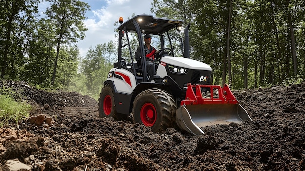 a tractor is driving through a forest with the word  w  on the side