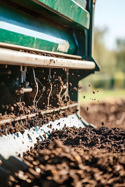 Photo a tractor is plowing dirt and has a green trimmer