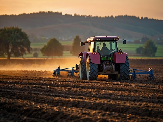 a tractor is plowing a field with the words tractor on it