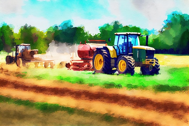 Tractor is riding along the field and fertilizing it Generative Ai