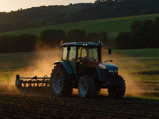 a tractor that is in the field with the words  tractor  on it