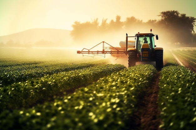 tractor watering Tractor spraying a field Farm landscape agricultural beautiful countryside