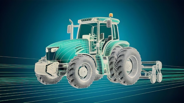 tractor with a trailer in the field in 3D vector illustration