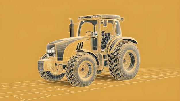 tractor with a trailer in the field in 3D vector illustration