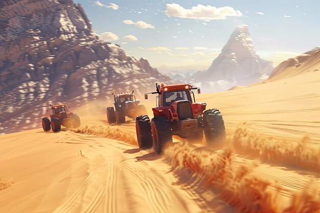 Tractors and OffRoad Vehicles Tackling Desert Landscapes