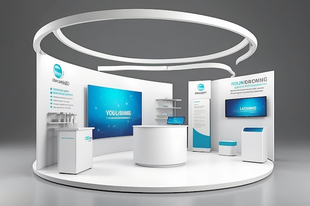 Photo trade exhibition stand exhibition round 3d rendering