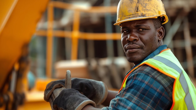 Tradesman in hard hat and highvisibility workwear at construction site