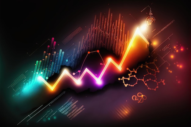 Trading business chart on dark colorful neon background AI