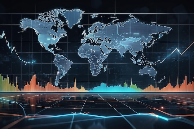 Trading market concept with financial graphs glowing lines