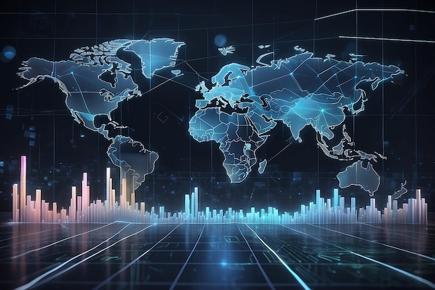 Trading market concept with financial graphs glowing lines