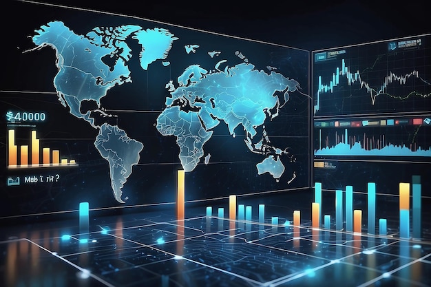 Trading market concept with financial graphs glowing lines