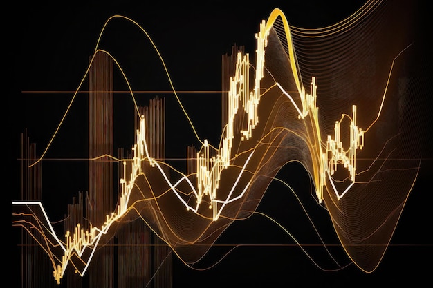 Trading market financial graphs and glowing lines diagram on digital neural network AI generated art