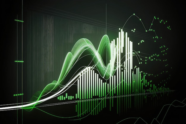 Trading market financial graphs and glowing lines diagram on digital neural network AI generated art