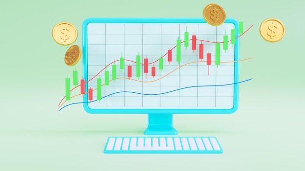 Trading platform 3d Computer investment growth stock market Cryptocurrency graft candlestick chart