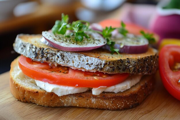 Photo tradition danish open sandwich smorrebrod with herring