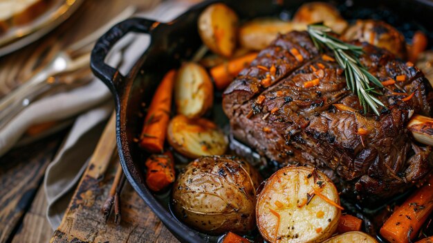 Photo a traditional american beef dish with potatoes and carrots