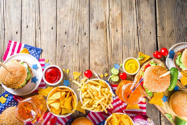 Traditional American Picnic with burgers