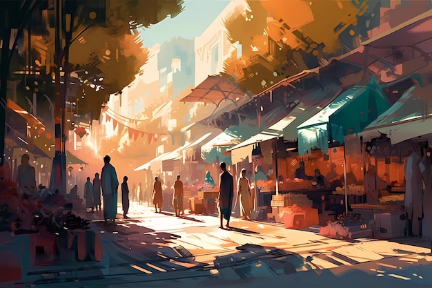 A traditional Arab market digital art illustration