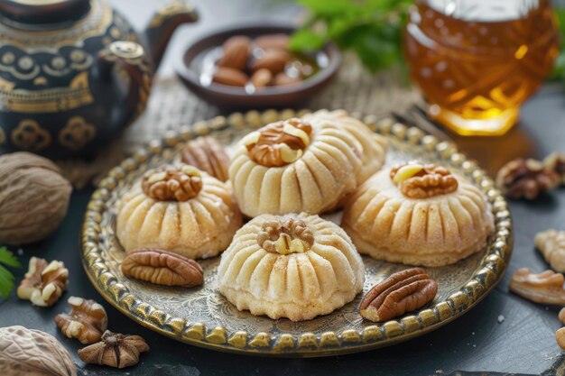 Traditional Arabic cookies with dates walnuts and pistachios