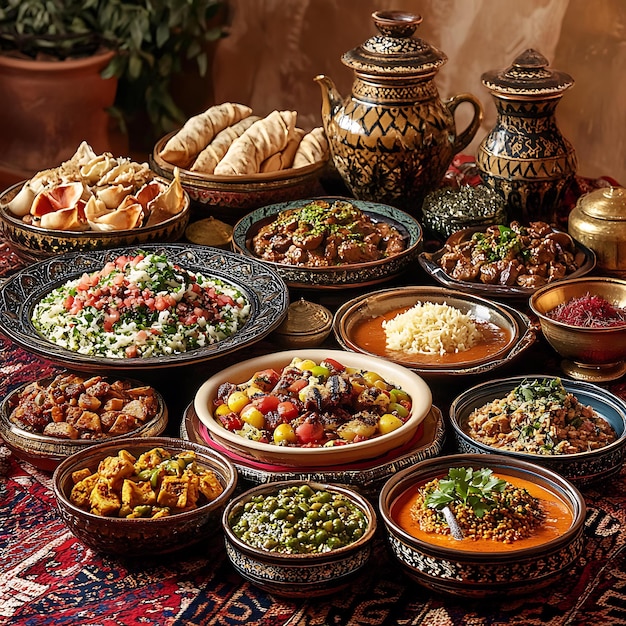 Photo traditional arabic cuisine with vibrant dishes