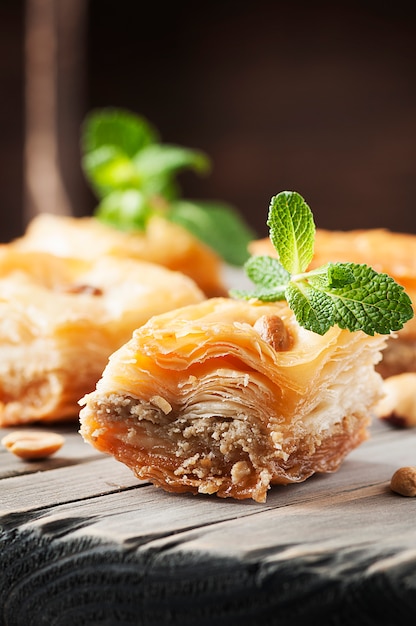 Traditional arabic dessert Baklava with honey