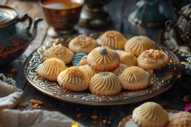 Traditional Arabic Eid sweets with semolina maamoul cookies