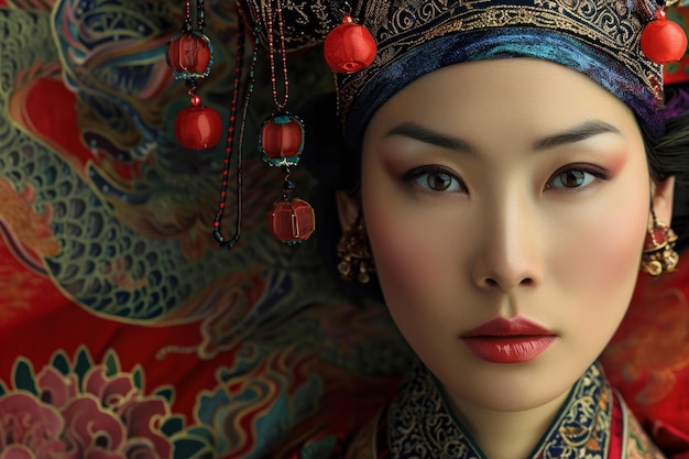 Traditional asian beauty in ornate attire