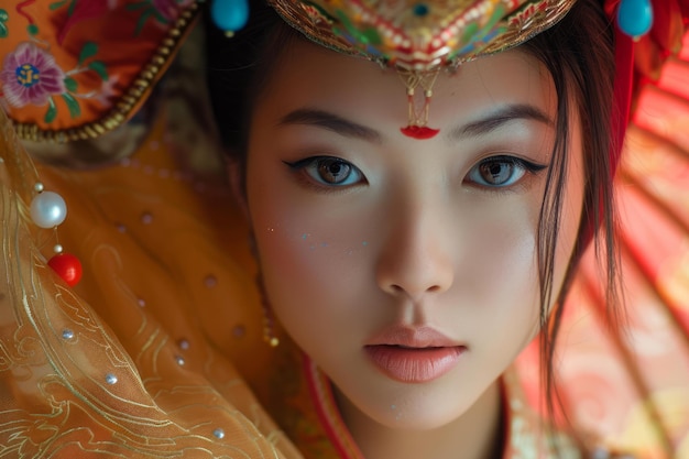 Traditional asian bride closeup portrait